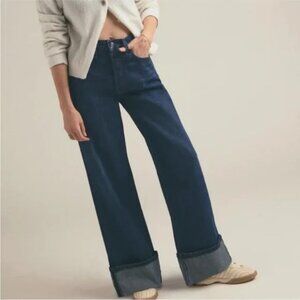 Favorite Daughter Masha Super High Rise Wide Leg Dark Wash Belmont Cuffed Sz 26